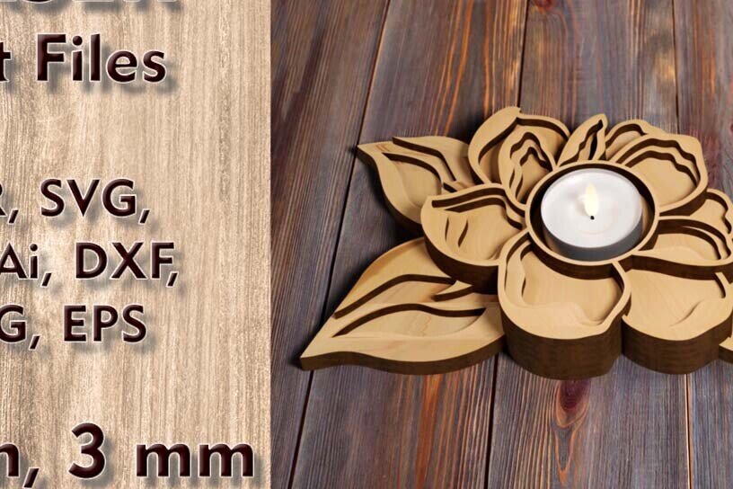 Intra απο ξύλο plywood 3mm-4mm πάχος Κηροπήγιο Λουλούδι κομμένο λέιζερ Δίασταση 4x6 cm INTRAFABR-120134320 - Image 1