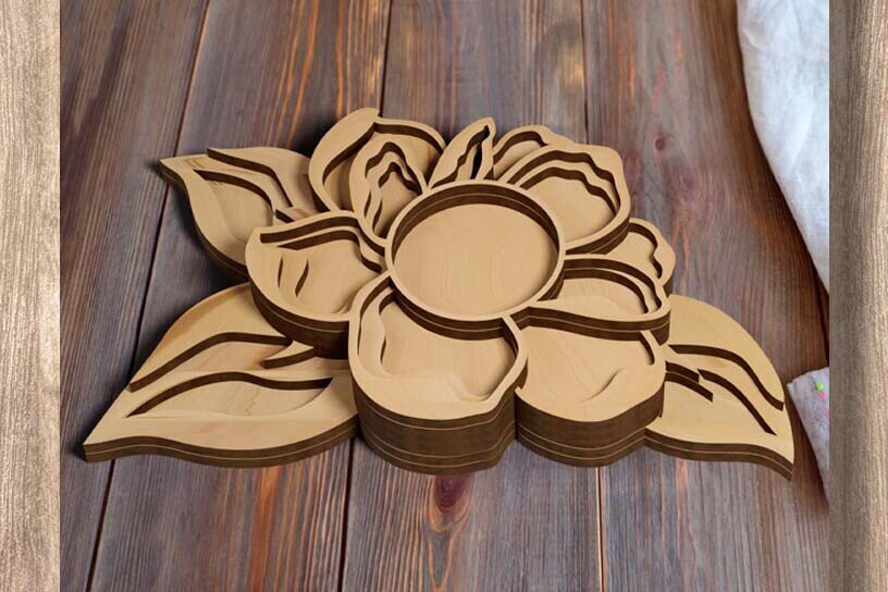 Intra απο ξύλο plywood 3mm-4mm πάχος Κηροπήγιο Λουλούδι κομμένο λέιζερ Δίασταση 4x6 cm INTRAFABR-120134320 - Image 2