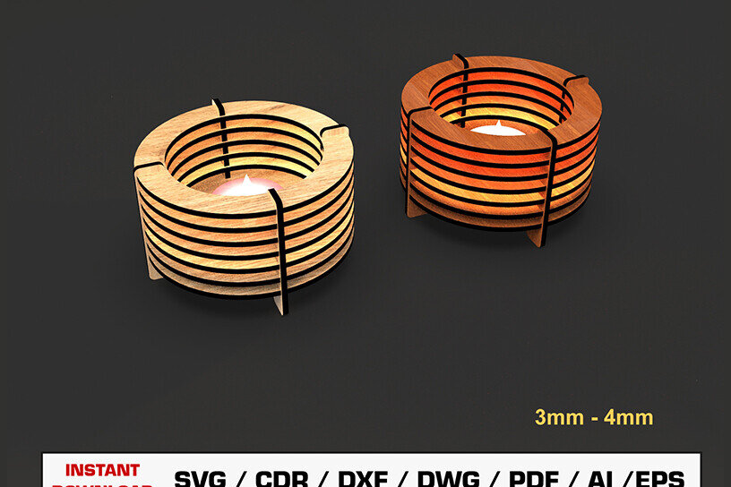 Intra απο ξύλο plywood 3mm-4mm πάχος Κηροπήγιο κοπής με λέιζερ Δίασταση 15x15 cm INTRAFABR-93326308