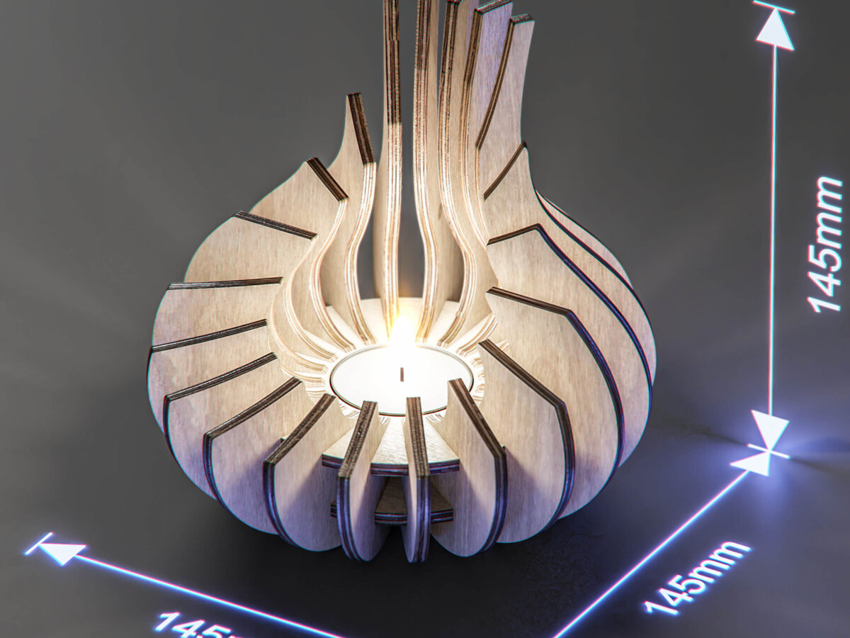 Intra απο ξύλο plywood 3mm-4mm πάχος Κηροπήγιο κόντρα πλακέ με λέιζερ Δίασταση 15x15 cm INTRAFABR-93794265 - Image 2