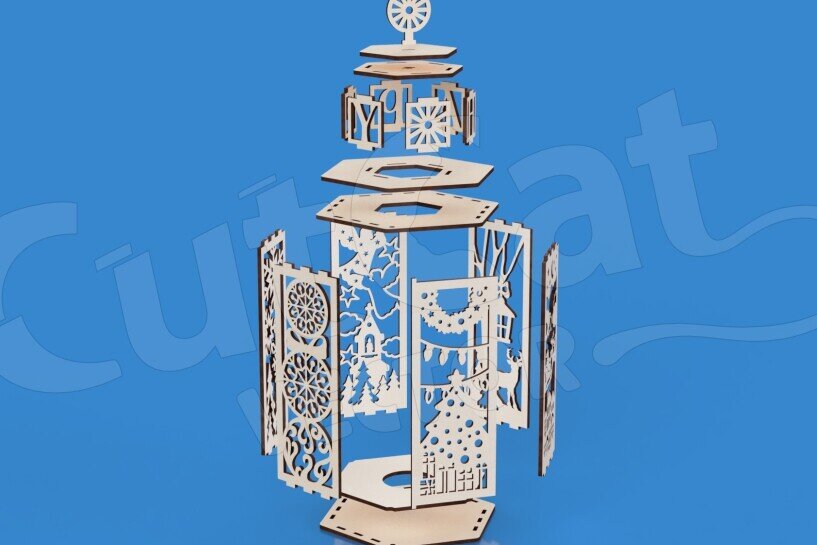 Intra απο ξύλο plywood 3mm-4mm πάχος Κηροπήγιο - Επιτραπέζιο Πρωτοχρονιάτικο Φανάρι Δίασταση 15x15 cm INTRAFABR-119570200