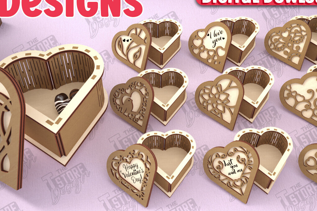 Intra απο ξύλο plywood 3mm-4mm πάχος Candy Box για την Ημέρα του Αγίου Βαλεντίνου | CNC Δίασταση 15x15 cm INTRAFABR-112901642