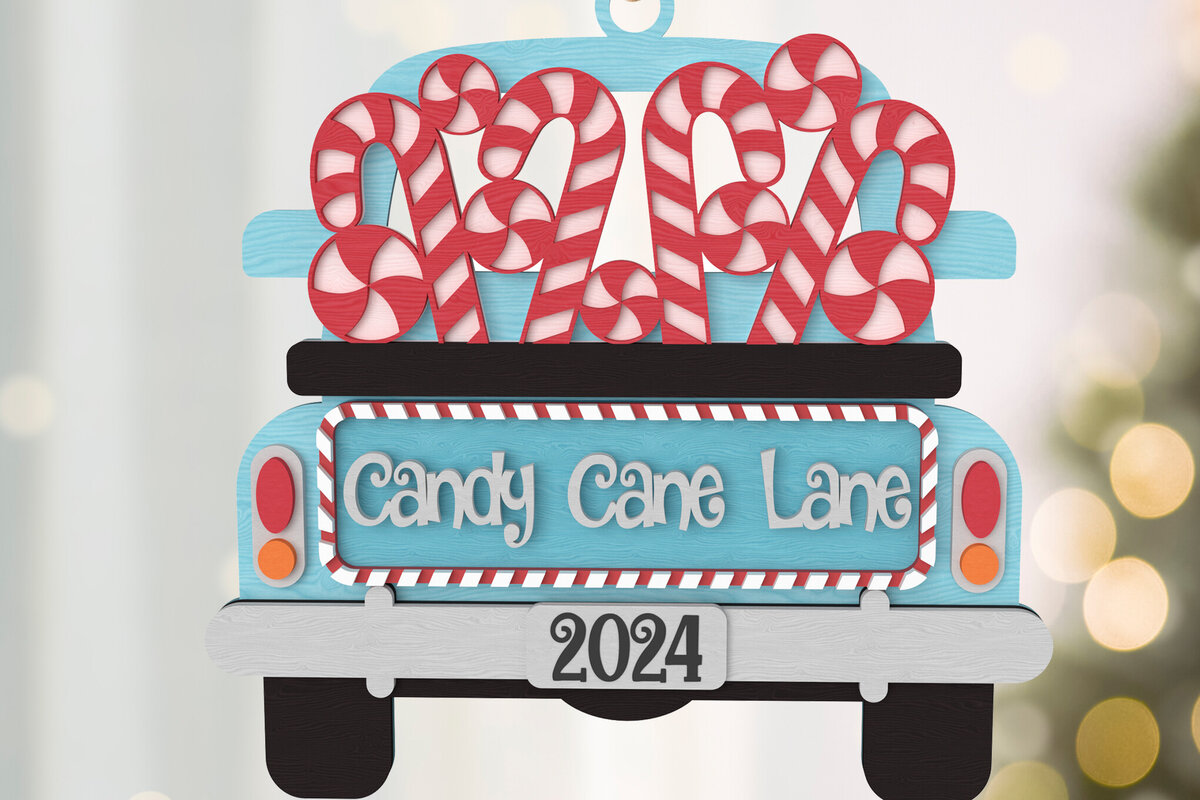 Intra απο ξύλο plywood 3mm-4mm πάχος Στολίδι Candy Cane Lane Truck Δίασταση 8x8 cm INTRAFABR-107909522 - Image 1