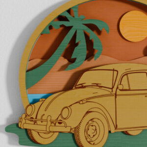 Intra απο ξύλο plywood 3mm-4mm πάχος Αυτοκίνητο στην παραλία Σκηνή περι Δίασταση 40x40 cm INTRAFABR-106755993