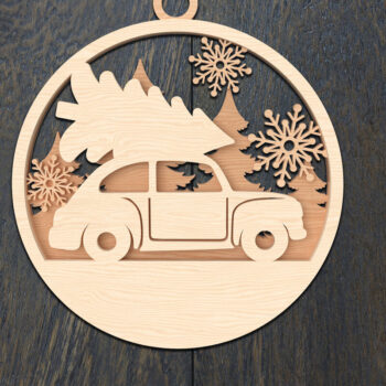 Intra απο ξύλο plywood 3mm-4mm πάχος Χριστουγεννιάτικο στολίδι κοπής με λέιζερ αυτοκινήτου & δέντρου Δίασταση 8x8 cm INTRAFABR-106791101 - Image 1