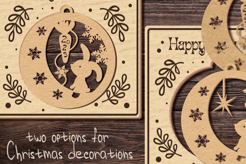 Intra απο ξύλο plywood 3mm-4mm πάχος Κάρτα χριστουγεννιάτικο δέντρο παιχνίδι με ένα λαγουδάκι 5 Δίασταση 17x17 cm INTRAFABR-43348593