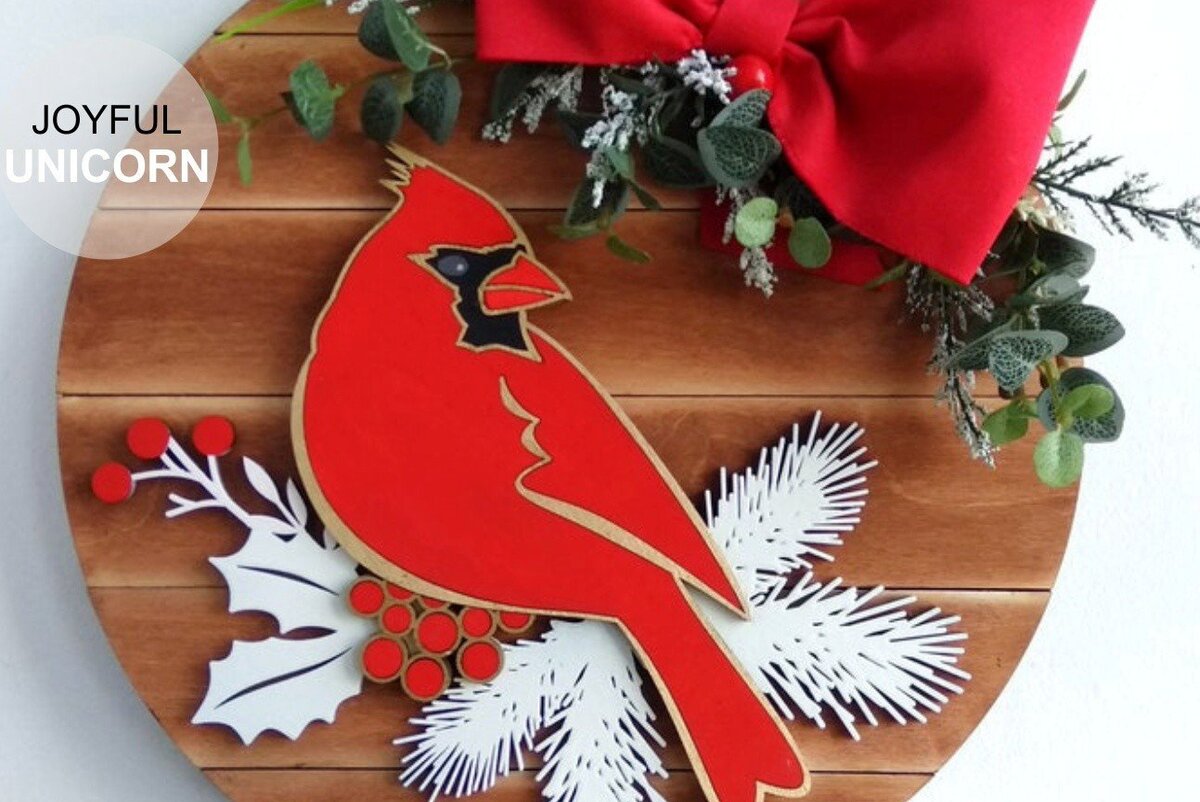 Intra απο ξύλο plywood 3mm-4mm πάχος Cardinal Christmas Door Hanger Δίασταση 30x30 cm INTRAFABR-34501171