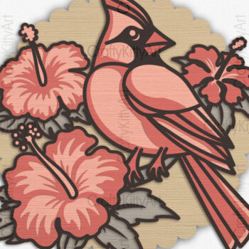 Intra απο ξύλο plywood 3mm-4mm πάχος 3D Layer Cardinal & Hibiscus Δίασταση 7x7 cm INTRAFABR-93430024 - Image 1