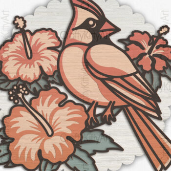 Intra απο ξύλο plywood 3mm-4mm πάχος 3D Layer Cardinal & Hibiscus Δίασταση 7x7 cm INTRAFABR-93430024 - Image 4