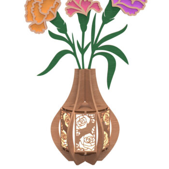 Intra απο ξύλο plywood 3mm-4mm πάχος Σχέδιο κοπής με λέιζερ βάζο γαρύφαλλο Δίασταση 30x20 cm INTRAFABR-112273828 - Image 1