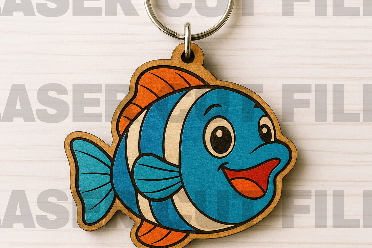 Intra απο ξύλο plywood 3mm-4mm πάχος μπρελόκ ψαριών κινουμένων σχεδίων Δίασταση 6x6 cm INTRAFABR-122183306