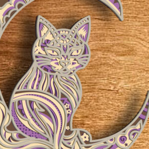 Intra απο ξύλο plywood 3mm-4mm πάχος Cat and Moon 3D Mandala Multilayer Δίασταση 30x30 cm INTRAFABR-82256465