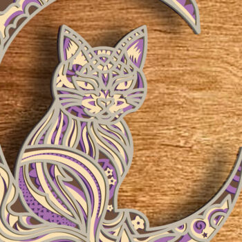 Intra απο ξύλο plywood 3mm-4mm πάχος Cat and Moon 3D Mandala Multilayer Δίασταση 30x30 cm INTRAFABR-82256465 - Image 1