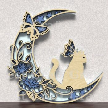 Intra απο ξύλο plywood 3mm-4mm πάχος Cat and Moon Δίασταση 15x15 cm INTRAFABR-119821122 - Image 3
