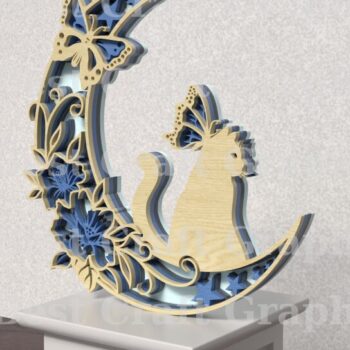 Intra απο ξύλο plywood 3mm-4mm πάχος Cat and Moon Δίασταση 15x15 cm INTRAFABR-119821122 - Image 5
