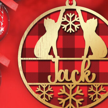 Intra απο ξύλο plywood 3mm-4mm πάχος Χριστουγεννιάτικο στολίδι γάτας με 3d Δίασταση 8x8 cm INTRAFABR-84203609 - Image 2