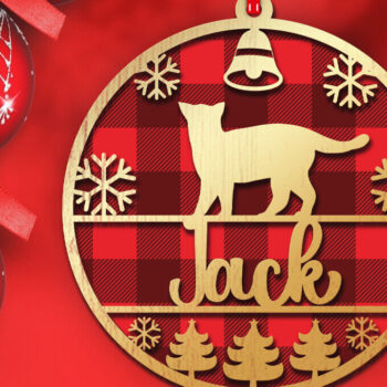 Intra απο ξύλο plywood 3mm-4mm πάχος Χριστουγεννιάτικο στολίδι γάτας με 3d Δίασταση 8x8 cm INTRAFABR-84203630 - Image 2