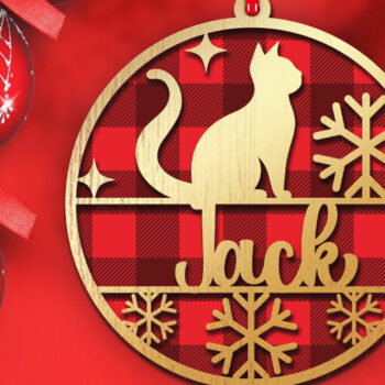Intra απο ξύλο plywood 3mm-4mm πάχος Χριστουγεννιάτικο στολίδι γάτας με 3d Δίασταση 8x8 cm INTRAFABR-84203652 - Image 2