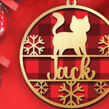 Intra απο ξύλο plywood 3mm-4mm πάχος Χριστουγεννιάτικο στολίδι γάτας με 3d Δίασταση 8x8 cm INTRAFABR-84203679 - Image 2