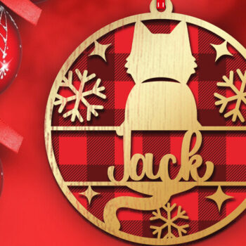 Intra απο ξύλο plywood 3mm-4mm πάχος Χριστουγεννιάτικο στολίδι γάτας με 3d Δίασταση 8x8 cm INTRAFABR-84203732 - Image 2