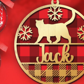 Intra απο ξύλο plywood 3mm-4mm πάχος Χριστουγεννιάτικο στολίδι γάτας με 3d Δίασταση 8x8 cm INTRAFABR-84203584 - Image 2