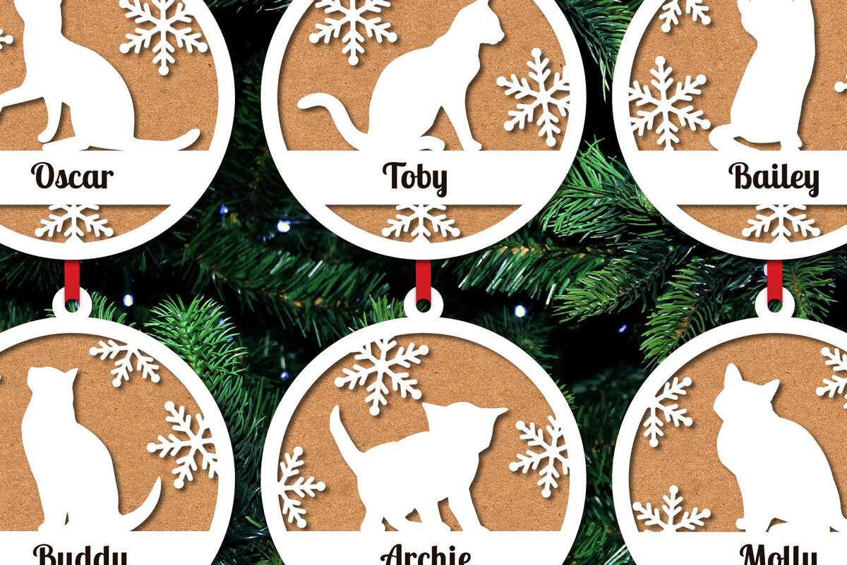 Intra απο ξύλο plywood 3mm-4mm πάχος κοπής με λέιζερ Χριστουγεννιάτικο στολίδι γάτα Δίασταση 8x8 cm INTRAFABR-20095996