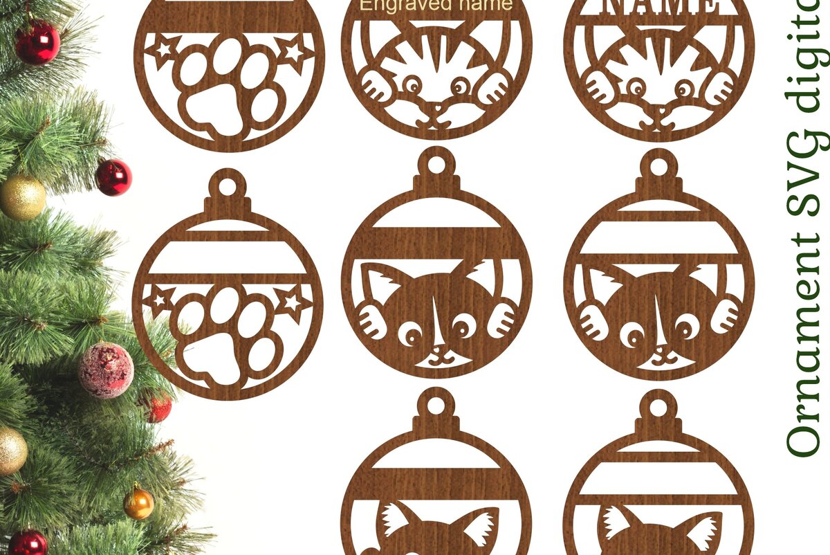 Intra απο ξύλο plywood 3mm-4mm πάχος Χριστουγεννιάτικα στολίδια γάτας, 4 χαριτωμένα σχέδια Δίασταση 3x3 cm INTRAFABR-75872094