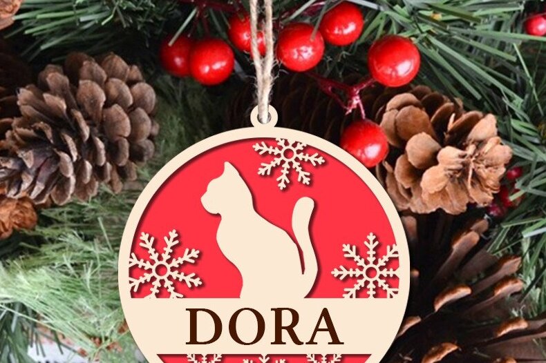 Intra απο ξύλο plywood 3mm-4mm πάχος Χριστουγεννιάτικα στολίδια γάτας Γύρος Δίασταση 8x8 cm INTRAFABR-40657854