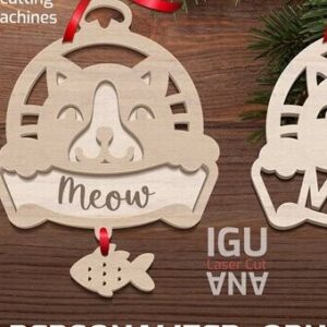 Intra απο ξύλο plywood 3mm-4mm πάχος Χριστουγεννιάτικα στολίδια γάτας Ετικέτες Δίασταση 8x8 cm INTRAFABR-100872873