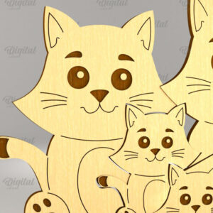 Intra απο ξύλο plywood 3mm-4mm πάχος Cat Family Puzzle . Γάτα Δίασταση 30x20 cm INTRAFABR-90004939
