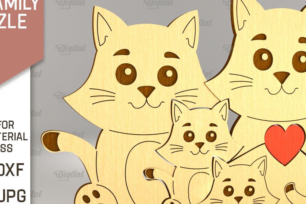 Intra απο ξύλο plywood 3mm-4mm πάχος Cat Family Puzzle . Γάτα Δίασταση 30x20 cm INTRAFABR-90004939