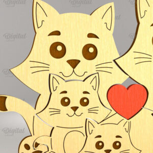 Intra απο ξύλο plywood 3mm-4mm πάχος Cat Family Puzzle . Γάτα Δίασταση 30x20 cm INTRAFABR-90004995