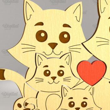 Intra απο ξύλο plywood 3mm-4mm πάχος Cat Family Puzzle . Γάτα Δίασταση 30x20 cm INTRAFABR-90004995 - Image 1