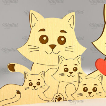 Intra απο ξύλο plywood 3mm-4mm πάχος Cat Family Puzzle . Γάτα Δίασταση 30x20 cm INTRAFABR-90005051 - Image 1