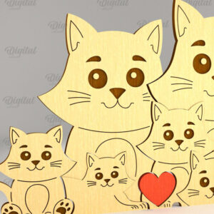 Intra απο ξύλο plywood 3mm-4mm πάχος Cat Family Puzzle . Γάτα Δίασταση 30x20 cm INTRAFABR-90005098