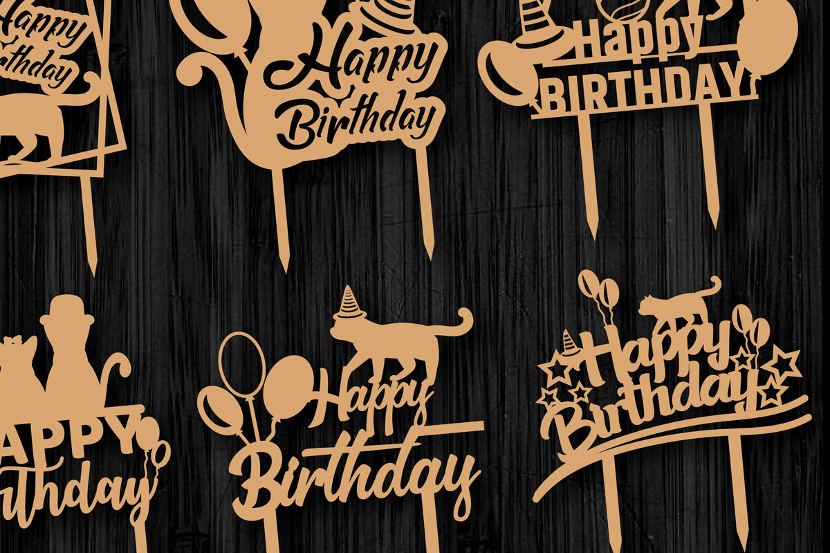 Intra απο ξύλο plywood 3mm-4mm πάχος Γάτα Χρόνια Πολλά Cake Topper Δίασταση 15x15 cm INTRAFABR-65746728 - Image 3