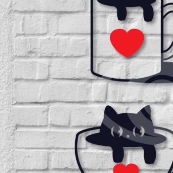 Intra απο ξύλο plywood 3mm-4mm πάχος Γάτα σε ντεκόρ τοίχου με φλιτζάνι καφέ Δίασταση 40x40 cm INTRAFABR-69275109 - Image 1