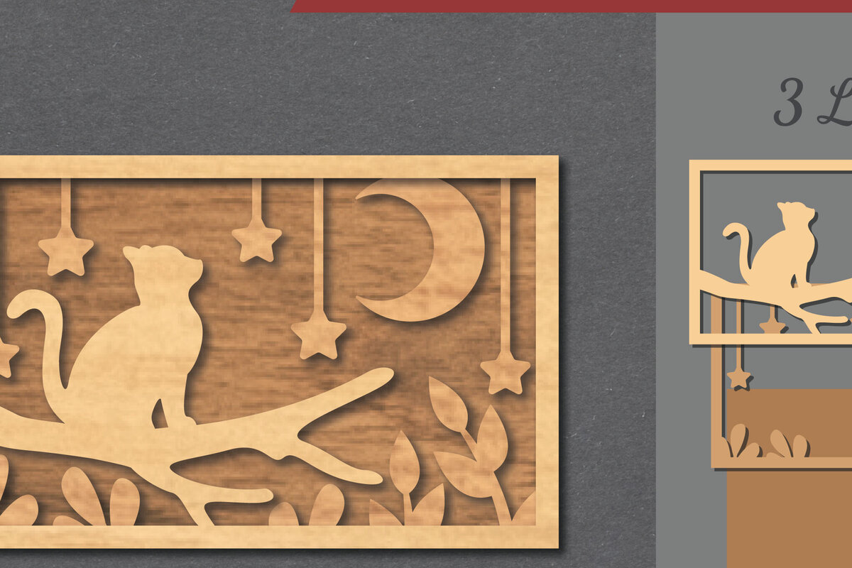 Intra απο ξύλο plywood 3mm-4mm πάχος Cat in the Tree Διακόσμηση σπιτιού με λέιζερ Δίασταση 15x15 cm INTRAFABR-112341542