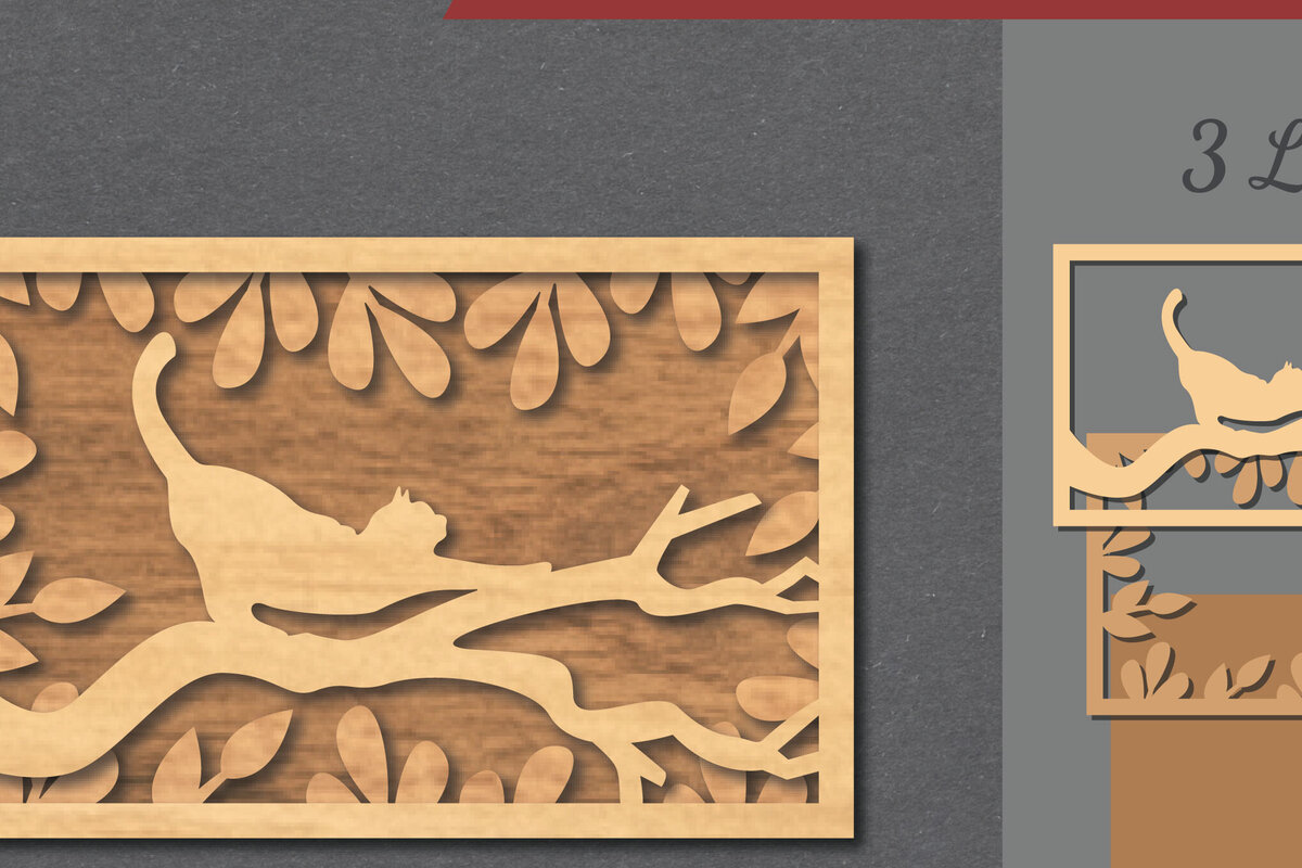 Intra απο ξύλο plywood 3mm-4mm πάχος Cat in the Tree Διακόσμηση σπιτιού με λέιζερ Δίασταση 15x15 cm INTRAFABR-112341592