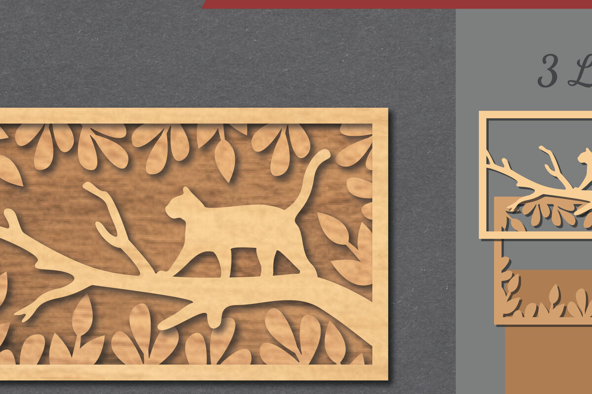 Intra απο ξύλο plywood 3mm-4mm πάχος Cat in the Tree Διακόσμηση σπιτιού με λέιζερ Δίασταση 15x15 cm INTRAFABR-112341649