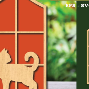 Intra απο ξύλο plywood 3mm-4mm πάχος Διακόσμηση κοπής με λέιζερ Cat in the Window 1 Δίασταση 15x15 cm INTRAFABR-113945761