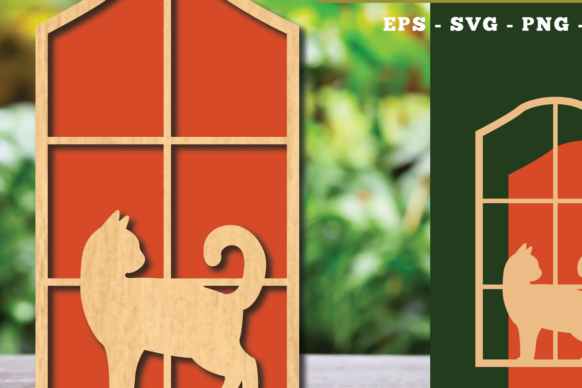 Intra απο ξύλο plywood 3mm-4mm πάχος Διακόσμηση κοπής με λέιζερ Cat in the Window 1 Δίασταση 15x15 cm INTRAFABR-113945761