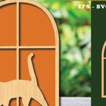 Intra απο ξύλο plywood 3mm-4mm πάχος Διακόσμηση κοπής με λέιζερ Cat in the Window 2 Δίασταση 15x15 cm INTRAFABR-113945883 - Image 1