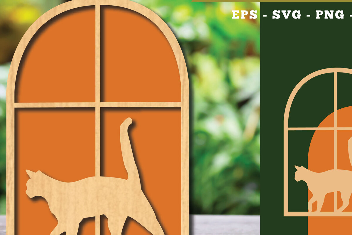 Intra απο ξύλο plywood 3mm-4mm πάχος Διακόσμηση κοπής με λέιζερ Cat in the Window 2 Δίασταση 15x15 cm INTRAFABR-113945883