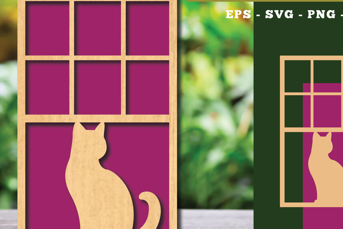 Intra απο ξύλο plywood 3mm-4mm πάχος Διακόσμηση κοπής με λέιζερ Cat in the Window 3 Δίασταση 15x15 cm INTRAFABR-113945926