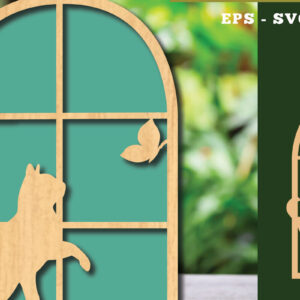 Intra απο ξύλο plywood 3mm-4mm πάχος Διακόσμηση κοπής με λέιζερ Cat in the Window 4 Δίασταση 15x15 cm INTRAFABR-113945954