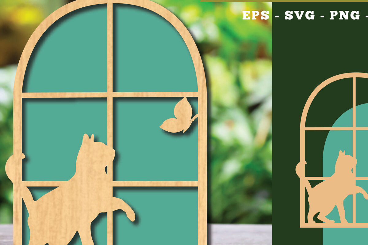 Intra απο ξύλο plywood 3mm-4mm πάχος Διακόσμηση κοπής με λέιζερ Cat in the Window 4 Δίασταση 15x15 cm INTRAFABR-113945954