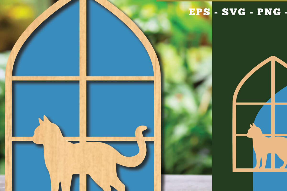 Intra απο ξύλο plywood 3mm-4mm πάχος Διακόσμηση κοπής με λέιζερ Cat in the Window 5 Δίασταση 15x15 cm INTRAFABR-113945986 - Image 1