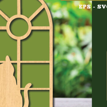 Intra απο ξύλο plywood 3mm-4mm πάχος Διακόσμηση κοπής με λέιζερ Cat in the Window 6 Δίασταση 15x15 cm INTRAFABR-113946031 - Image 1