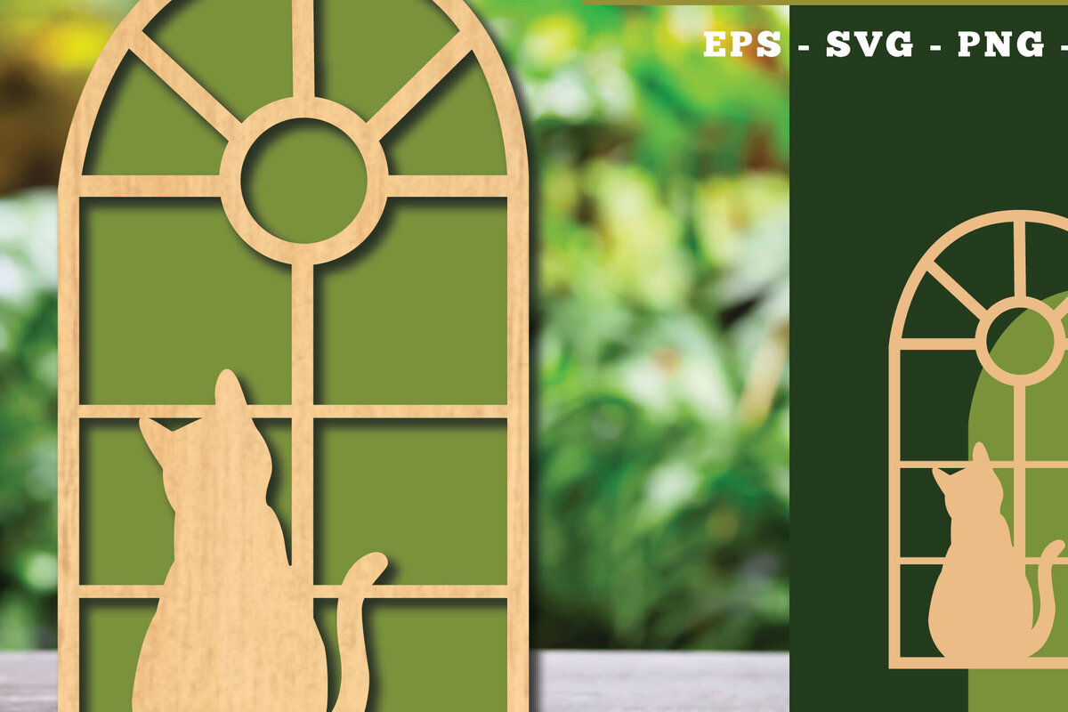 Intra απο ξύλο plywood 3mm-4mm πάχος Διακόσμηση κοπής με λέιζερ Cat in the Window 6 Δίασταση 15x15 cm INTRAFABR-113946031 - Image 1